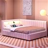 KEYIDE Divano Letto Imbottito 140 x 200 cm Con Illuminazione a LED e Ricarica USB, Struttura Con Rete a Doghe in Legno, Letto per Gli Ospiti, in Tessuto di Velluto