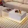 PUGSDRLY Tavolino basso, tavolino da salotto moderno, con 1 cassetto e illuminazione a LED, tavolo da soggiorno con piano in vetro, 100 x 50 x 32 cm (stile 1, bianco)