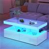 BLSYHDH Tavolino bianco lucido con 2 cassetti,Tavolino bianco con LED,Tavolino da salotto moderno con 2 cassetti,alto lucido tavolo da soggiorno, tavolino da caffè (bianco, 104 x 53 x 46)
