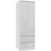 AKORD | Armadio STAR S | 60 cm Due Ante | 2 Cassetti con ripiani e Asta Appendiabiti | Mobiletto Cameretta Camera da Letto | Guardaroba | Pannello in laminato 16 mm | Bianco/Bianco lucido