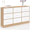 IDMarket - Cassettiera in tessuto a 9 cassetti UPPAH 113 cm in faggio e bianco