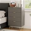 HEYZOEY Cassettiera con 4 cassetti, 34 x 60 x 91 cm, in legno con gamba dorata, moderna bohémien, per camera da letto, corridoio, soggiorno, grigio