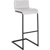 CLP Sgabello da Bar Newport I Sgabello da Bar con Struttura in Acciaio Inox Nero e poggiapiedi Integrato I Sgabello da banco con Schienale, Colore:Bianco, Materiale:Ecopelle
