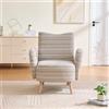 REXO Poltrona moderna in tessuto a cerchio con tasca laterale, gambe in legno massello, comoda poltrona da lettura, soggiorno, camera da letto, ufficio, kaki
