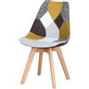 BUYBUY Sedia Serie Picasso in PP con Seduta Imbottita in Spugna Rivestita in Stoffa Patchwork, Piedi in Legno di Faggio e Metallo