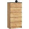 AKORD Cassettiera K60 con 5 Cassetti, Credenza Alta, Moderna Mobiletto per Soggiorno Sala da Pranzo Camera da Letto Corridoio Bagno, Armadio Cameretta, 60x121x40 cm, 39kg, Rovere Artigianale