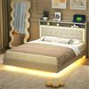 KEYIDE Letto imbottito 140 x 200 cm, con illuminazione a LED e ricarica USB, letto matrimoniale con testiera e rete a doghe, letto per ragazzi, in lino, senza materasso (beige 2, 140 x 200 cm)