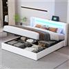 KEYIDE Letto imbottito matrimoniale 160x200 cm con testiera, illuminazione LED, altoparlante Bluetooth e ricarica USB, letto in similpelle con spazio di archiviazione e rete a doghe, senza materasso (Bianco