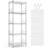 LINSY HOME Scaffale con 5 ripiani, in metallo, con ganci rimovibili, per cantina, soggiorno, ufficio, portata fino a 225 kg, 54 x 29 x 150 cm, colore: argento