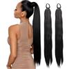 Fonyiunce 2PCS Lunga Coda di Cavallo Extension 70cm, con Coulisse Sintetici Nero Naturale Per appuntamento Celebrazione Festa Banchetti