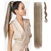 Benehair Posticci per Capelli Extension 81cm Coda Capelli Extension Lungo Rettilineo Coda Finta Capelli Sintetici Extensions per Donna Ciocche Biondo Cenere con Biondo Decolorato