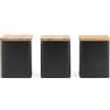 Salter BW12898EU7 Toronto 3 pezzi Set di canestri - Tè, Caffè, Zucchero Stoccaggio, Finitura opaca rivestita in polvere, Acacia Wood Lids, Easy Clean, Space Saving Jars, Long Lasting Freshness, Black