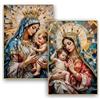 DRW Set 2 quadri quadro vergine con bambino stile mosaico geometrico con cornice dorata 82x2x122 cm