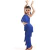 Generico Vestito Ballo Latino Americano Bambina Set 3 Pezzi Top Senza Maniche con Pantaloni a Frange e Orecchini Costume Danza Vestiti Ballerine Abbigliamento Completo da Pratica per Cha Cha Esibizione