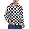 SDFHU Felpa con cappuccio da uomo con stampa a righe a scacchi bianca e nera comoda felpa con cappuccio traspirante per primavera autunno e inverno Streetwear, nero, X-Large