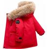 Generico Giacca Imbottita Media Lunghezza per Ragazzi Moda Bambini Taglia Grande Cappuccio Anni 3 14 Inverno Caldo Protezione (Red, 130=L)