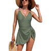 SHEKINI Costume da Bagno Intero da Donna con Scollo a V e Controllo della Pancia Costumi da Bagno con Nodo Costume da Bagno, Verde oliva, M