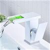 Acesunny Rubinetto a LED per lavello, a cascata, miscelatore monocomando per il bagno (bianco)