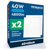 Eurocali 2 Pannelli LED 60x60 40W Quadrati da Incasso 4800 Lumen - Luce Fredda 6500K - Plafoniera da Ufficio 120 lm/W Alta Luminosità Lampada da Soffitto per Controsoffitti Modulari
