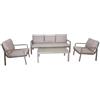 DRW Set divano a 3 posti + 2 poltrone e tavolo in alluminio color crema, 72 x 184 x 75 cm