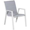 DRW Sedia imbottita impilabile in alluminio e textilene in bianco e grigio, 90 x 55 x 73 cm