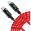 SOOPII Cavo USB Tipo C,100W Ricarica Rapida Nylon Intrecciato Cavo USB Tipo C con display a LED per lPhone 15/15 Pro/15 Plus,lPad Air, MacBook Pro, Galaxy S23/S22 (Rosso, 3 m)