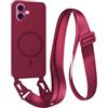 FMPCUON FNPCUON Cover Magnetica con Cordino per iPhone 16 Plus Compatibile con MagSafe,Ricarica Wireless, Placcatura Disegno Custodia con Collana Laccio Tracolla Regolabile Case.Rosso