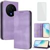OUEAYIEN Cover per Honor Magic8 Pro Custodia a Libro con Vetro Temperato Blocco RFID Antiurto Pelle Portafoglio Porta Carte Supporto Vintage Flip Custodia per Honor Magic 8 Pro 8Pro Magic8Pro Viola