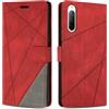 SONWO Cover per Sony Xperia 10 V, Flip Caso in PU Pelle Case Cover Custodia con Slot per Schede e Supporto Stand per Sony Xperia 10 V, Rosso