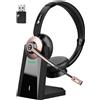 Earbay Cuffie wireless, cuffie Bluetooth con microfono e cancellazione del rumore e dongle USB, senza fili con microfono, silenziatore e stazione di ricarica per computer/cellulare/riunioni/call