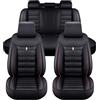 HDAJDWA Auto Set Coprisedili per Jeep Renegade 2019-2023, Protezione Antiscivolo per Sedili a 5 Posti, Coprisedile Auto in Pelle Impermeabile, Coprisedile Confortevole,A Black+Red