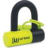 URBAN UR59 Blocca Disco per Moto, Antifurto Moto Mini U ø14mm Doppio Bloccaggio, Lucchetto Acciaio Cementato, Funzione Bloccadisco o Blocca Catena Sicurezza, Cavo Promemoria, Universale Scooter Bici