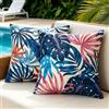 DecorMommt Blu All'aperto Federe Per Cuscini 40x40 CM Impermeabile Cuscini Divano Fodera Per Cuscino Divano Colorata Vegetazione Tropicale Lino Copricuscini Per Divano Per Soggiorno Giardino Terrazza 2 Pezzi