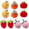 Magicherry 10 ciondoli a forma di frutta all'uncinetto, con finitura all'uncinetto, arancione, cachi, mela, pesca, fragola, fatti a mano, per casa, cucina, feste, foto, decorazione