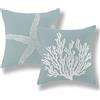 GOLIANDA Set di 2 fodere per cuscino costiere 20 x 20 pollici, stelle marine blu in corallo, decorazioni nautiche per l'oceano, cuscini estivi in lino da spiaggia, decorazioni per esterni, fodera per