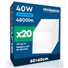 Eurocali 20 Pannelli LED 60x60 40W Quadrati da Incasso 4800 Lumen - Luce Fredda 6500K - Plafoniera da Ufficio Alta Luminosità 120 lm/W Lampada da Soffitto per Controsoffitti Modulari