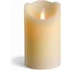 MIJOMA Candela a LED in vera cera con fiamma tremolante, timer e funzionamento a batteria, per interni con luce bianca calda, aspetto naturale (crema, superficie strutturata, diametro 7,5 cm x 12,5 cm