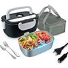 Generico Porta Pranzo Elettrico Portatile Scaldavivande per Auto, Camion, Ufficio 4 in 1 12V/24V/220V~240V 1.5L 60W Porta Merenda in Acciaio Inox, Scomparti, Forchetta, Cucchiaio, Borsa Trasporto