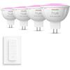 Philips Hue Pacchetto convenienza - GU5.3 - con 4 faretti (MR16) - 12 V - Luce bianca e colorata - con 1 interruttore dimmer Hue White and Color Ambiance
