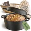 Praknu Pentola Ghisa 26 cm - Casseruola In Ghisa Set - con Cestino Lievitazione & Sacchetto Per Pane - Coperchio Incluso - 4,7 L Dutch Oven
