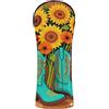 GuoChe Copertura per mazza da golf, in pelle sintetica, con targhette numerate, per conducente, fairway, legno, ibrido, stivali western, boho, girasoli, cactus, rodeo, cowgirl