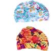 TOGEVAL Cuffia da Nuoto in Nylon 2 Unit per Donna e Ragazze Design Plissettato e Stampa Unica, Protezione Chioma e Flessibilità per Piscina e Mare