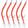 Auratrove 5 ganci per anguilla con gambo spinato offset con gonna in silicone olografico per pesca di merluzzo e polpo, misure 6/0-10/0 in rosso o verde
