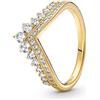 PANDORA Timeless Anello Wishbone con tiara placcato in oro 14k con zirconia cubica trasparente, 56