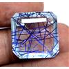 Naturale Blu Taglio Asscher 32 KT Rutilato Quarzo Certificato Doppietto Loose