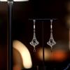Orecchini Lunghi Art Déco A Chiodo Argento Chandelier CZ Blu Goccia SC1