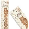 GRAVURZEILE Metro per bambini in legno - Orsi - Personalizzato con nome per cameretta dei bambini - Scala misura 80 - 140 cm - Dimensioni 20 x 70 x 2 cm - Regalo per nascita per ragazze e ragazzi
