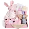 Glowsprout Set regalo neonato - Coffret nascita: doudou, asciugamano con cappuccio, tutina, asciugamano, calzini, biglietto (rosa caldo)