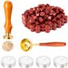Sewokon Set di Timbro Ceralacca,Timbro per Ceralacca,Timbro Sigillo di Cera, 200 Pezzi Perline di Ceralacca con 1 Cucchiaio per Sciogliere Cera, 4 Candele per Inviti Biglietti Buste di Vino Confezioni Regalo