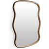 DRW Specchio da parete moderno ondulato in poliresina naturale e noce, 101 x 76 x 3,5 cm